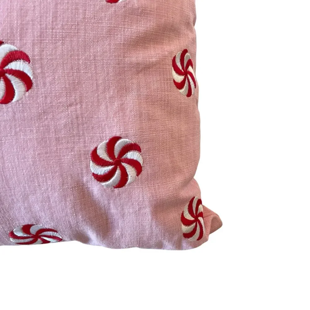 Pinkmas Peppermint Swirl Pillow 20x20 Embroidered Christmas Holiday Decor NEW